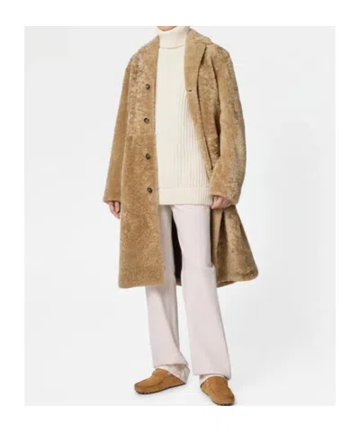 Tod's Button Shearling Coat In Brown