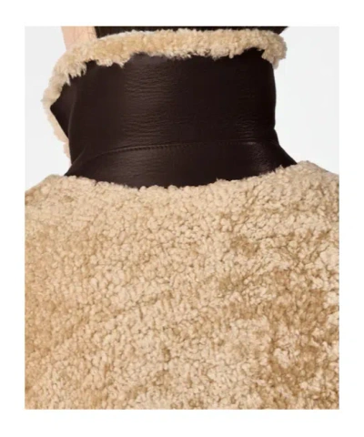 Tod's Button Shearling Coat In Brown