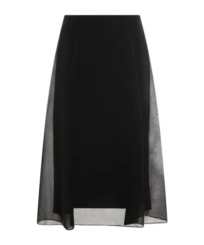 Brunello Cucinelli Sheer Panel A-line Skirt In Black
