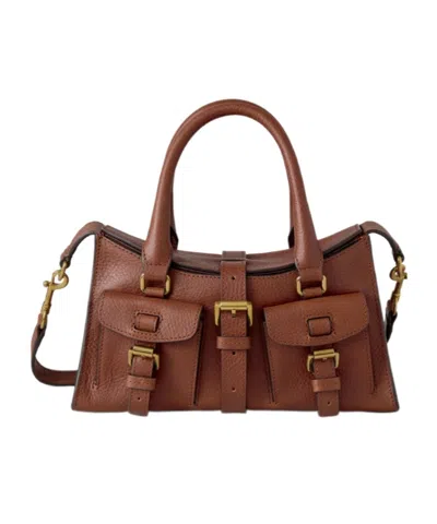 Mulberry Roxanne Brown Small Handbag With Adjustable And Removable Shoulder Strap And Two Front Pockets In Le