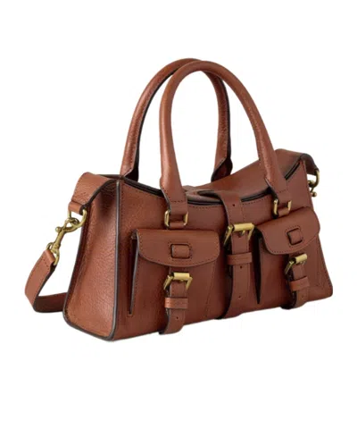 Mulberry Roxanne Brown Small Handbag With Adjustable And Removable Shoulder Strap And Two Front Pockets In Le