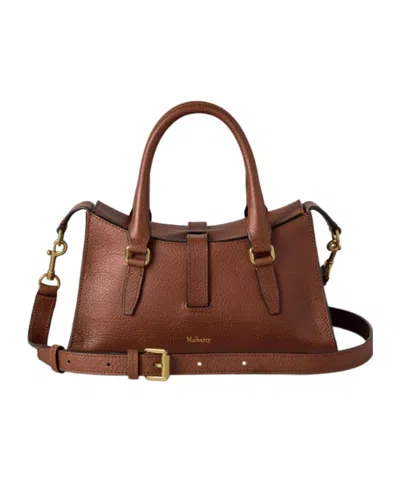 Mulberry Roxanne Brown Small Handbag With Adjustable And Removable Shoulder Strap And Two Front Pockets In Le