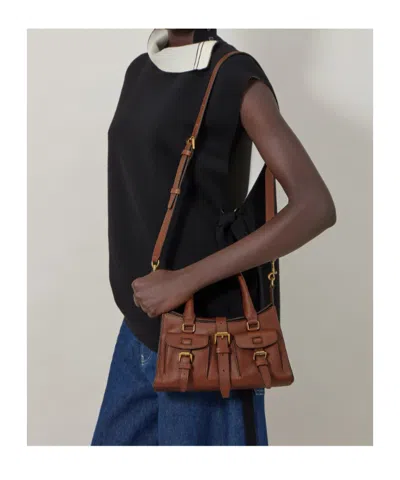 Mulberry Roxanne Brown Small Handbag With Adjustable And Removable Shoulder Strap And Two Front Pockets In Le