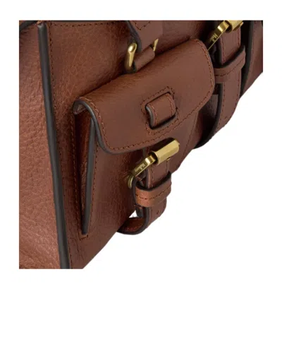 Mulberry Roxanne Brown Small Handbag With Adjustable And Removable Shoulder Strap And Two Front Pockets In Le