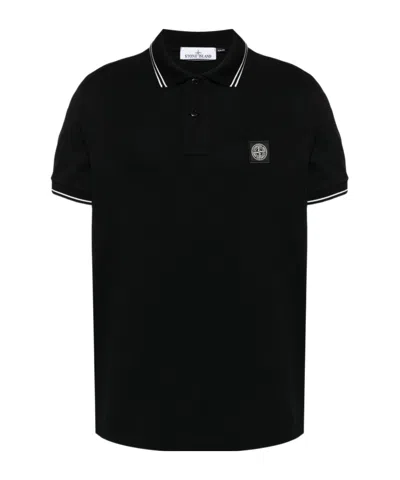 Stone Island Mens Black Brand-patch Regular-fit Stretch-cotton Polo Shirt Xl In Black
