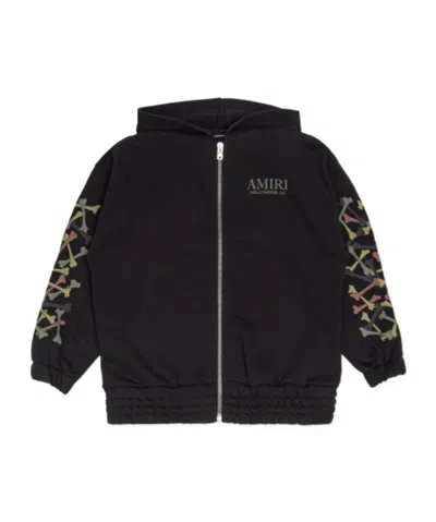 Amiri Bones Print Zip Hoodie In Black