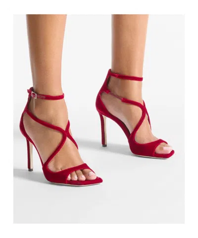 Jimmy Choo Ruby Red Velvet Sandals In Multi