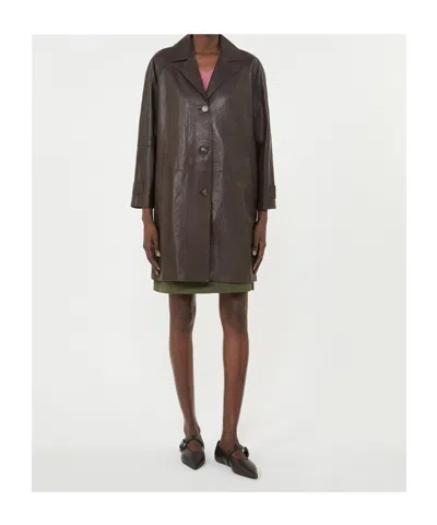 Weekend Max Mara Long-sleeved Leather Jacket In Brown