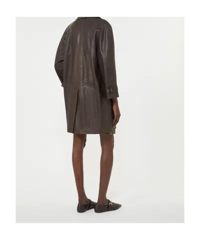 Weekend Max Mara Long-sleeved Leather Jacket In Brown