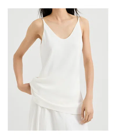 Brunello Cucinelli Silk Strap Top In White