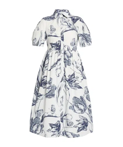 Erdem Floral-print Short-sleeve Midi Shirt Dress In White