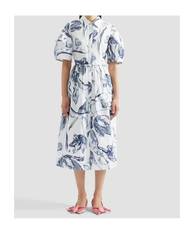 Erdem Floral-print Short-sleeve Midi Shirt Dress In White