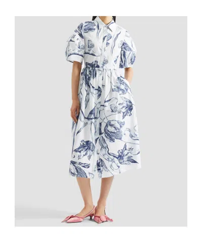 Erdem Floral-print Short-sleeve Midi Shirt Dress In White