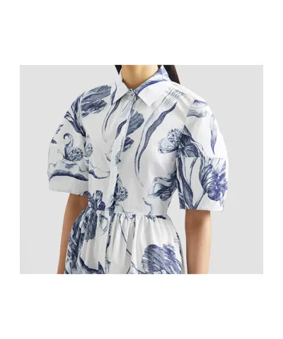 Erdem Floral-print Short-sleeve Midi Shirt Dress In White