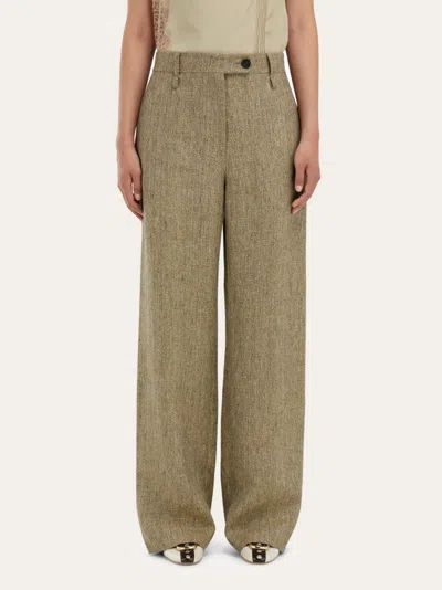 Ferragamo Linen Tailored Trouser In Brown