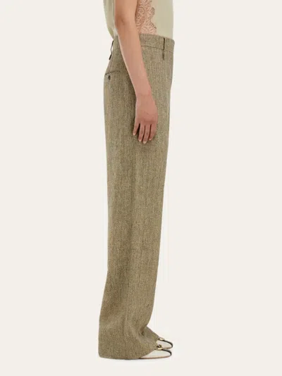 Ferragamo Linen Tailored Trouser In Brown