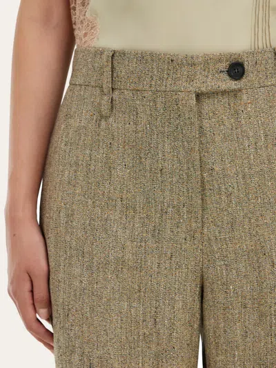 Ferragamo Linen Tailored Trouser In Brown