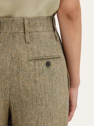 Ferragamo Linen Tailored Trouser In Brown