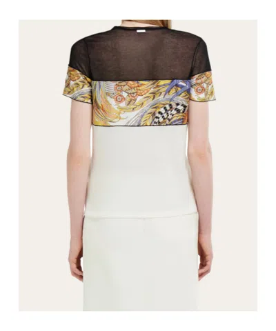 Ferragamo Crewneck T-shirt With Silk Inserts In Multi