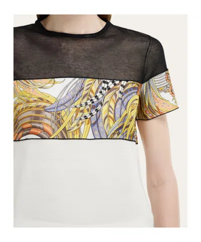 Ferragamo Crewneck T-shirt With Silk Inserts In Multi