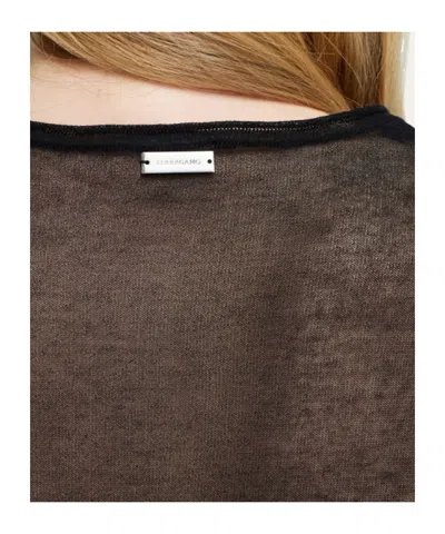 Ferragamo Crewneck T-shirt With Silk Inserts In Multi