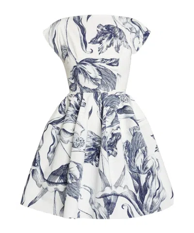Erdem Pleated Floral-print Cotton-poplin Mini Dress In White