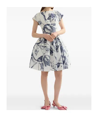 Erdem Pleated Floral-print Cotton-poplin Mini Dress In White