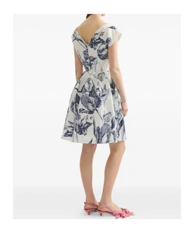Erdem Pleated Floral-print Cotton-poplin Mini Dress In White