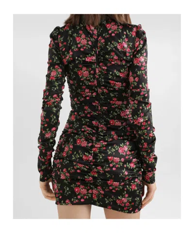 Dolce & Gabbana Black Dress With Floral Print And Side Draping In Silk Woman In Multi