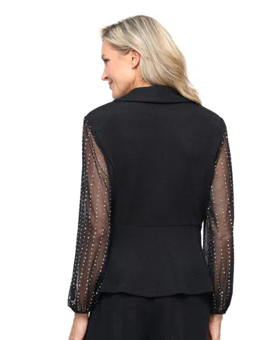 Alex Evenings Women's Long-sleeve Collared Top In Black