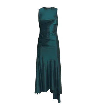 Victoria Beckham Womens Dark Teal Twist Asymmetric-hem Woven Midi Dress In Green
