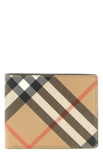 Burberry Check Pattern Beige Folding Wallet Men In Neutral