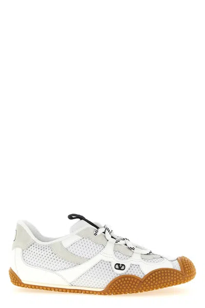Valentino Garavani Amphibia Sneaker In Rubberised Calfskin And Split Leather Woman White 41