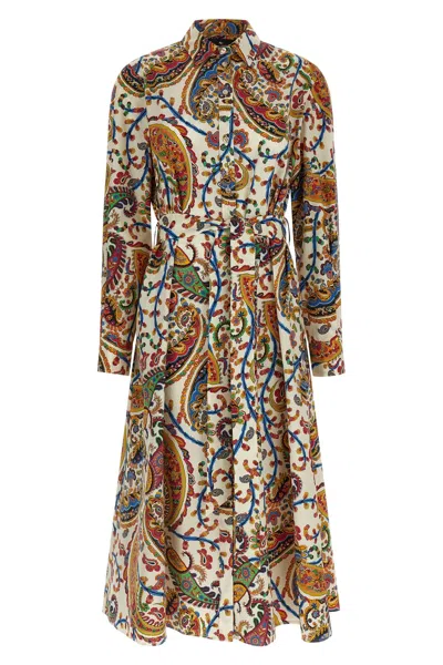 Etro Belted Paisley-print Cotton-voile Midi Shirt Dress In Multi