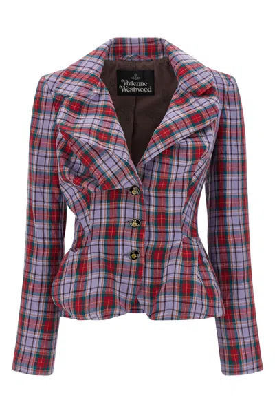 Vivienne Westwood Mens Multi Drunken Check Linen Jacket In Red