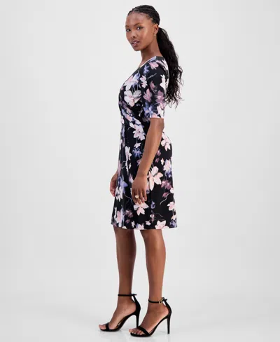 Connected Petite Half-sleeve Sheath Dress In Black