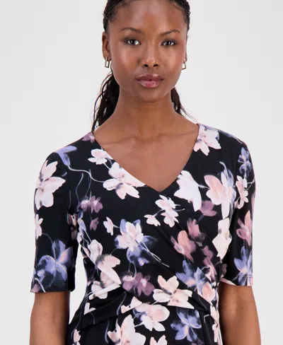 Connected Petite Half-sleeve Sheath Dress In Black