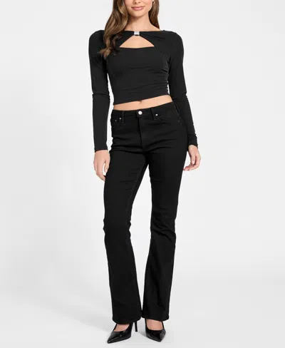 Guess Women's Long-sleeve Milena Front Bow Top In Black