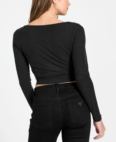 Guess Women's Long-sleeve Milena Front Bow Top In Black