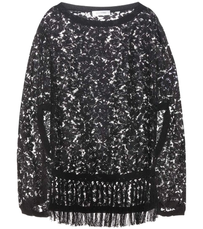 Shop Valentino Cotton-blend Lace Poncho In Black