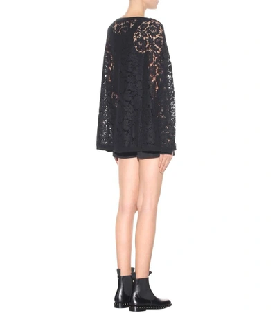 Shop Valentino Cotton-blend Lace Poncho In Black