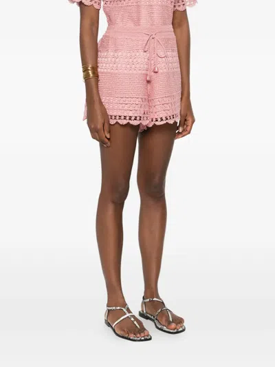 Zimmermann Wanderlust Crocheted Cotton-blend Shorts In Pink