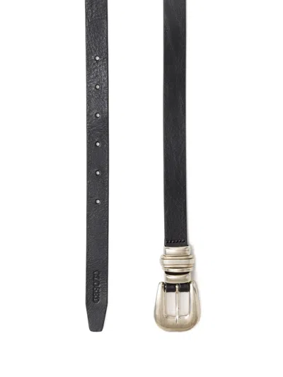 Closed Silver-tone Buckle Leather Belt In Black