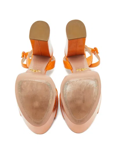 Pre-owned Prada Platform Ankle-strap Sandals In Orange