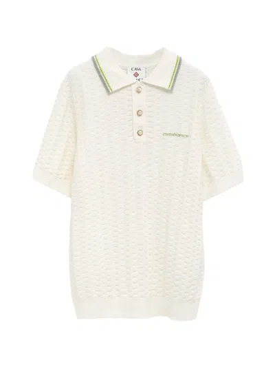 Casablanca Tennis Boucle Polo Shirt In White