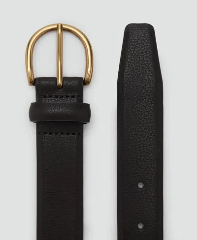 Mango Pebble Leather Belt In Black