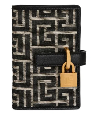 Balmain Pulse Holder Monogram Jacquard Card Holder In Black