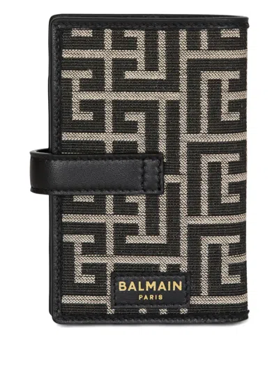 Balmain Pulse Holder Monogram Jacquard Card Holder In Black