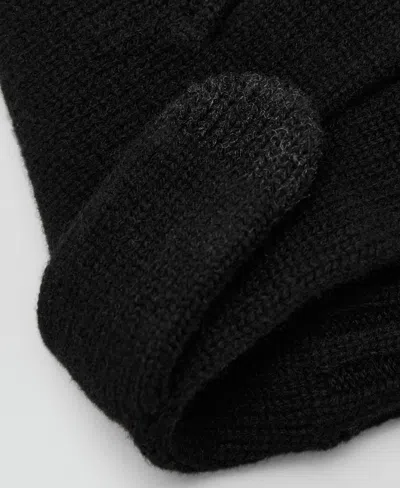 Mango Two-tone Knit Gloves In Black