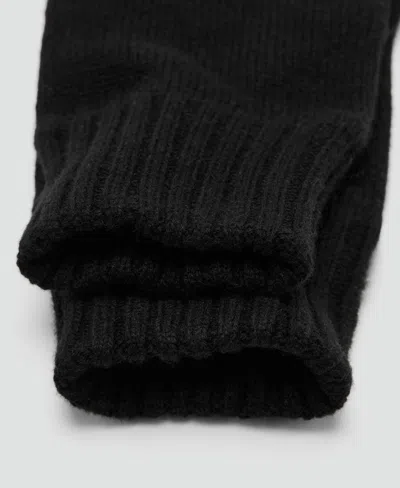 Mango Two-tone Knit Gloves In Black